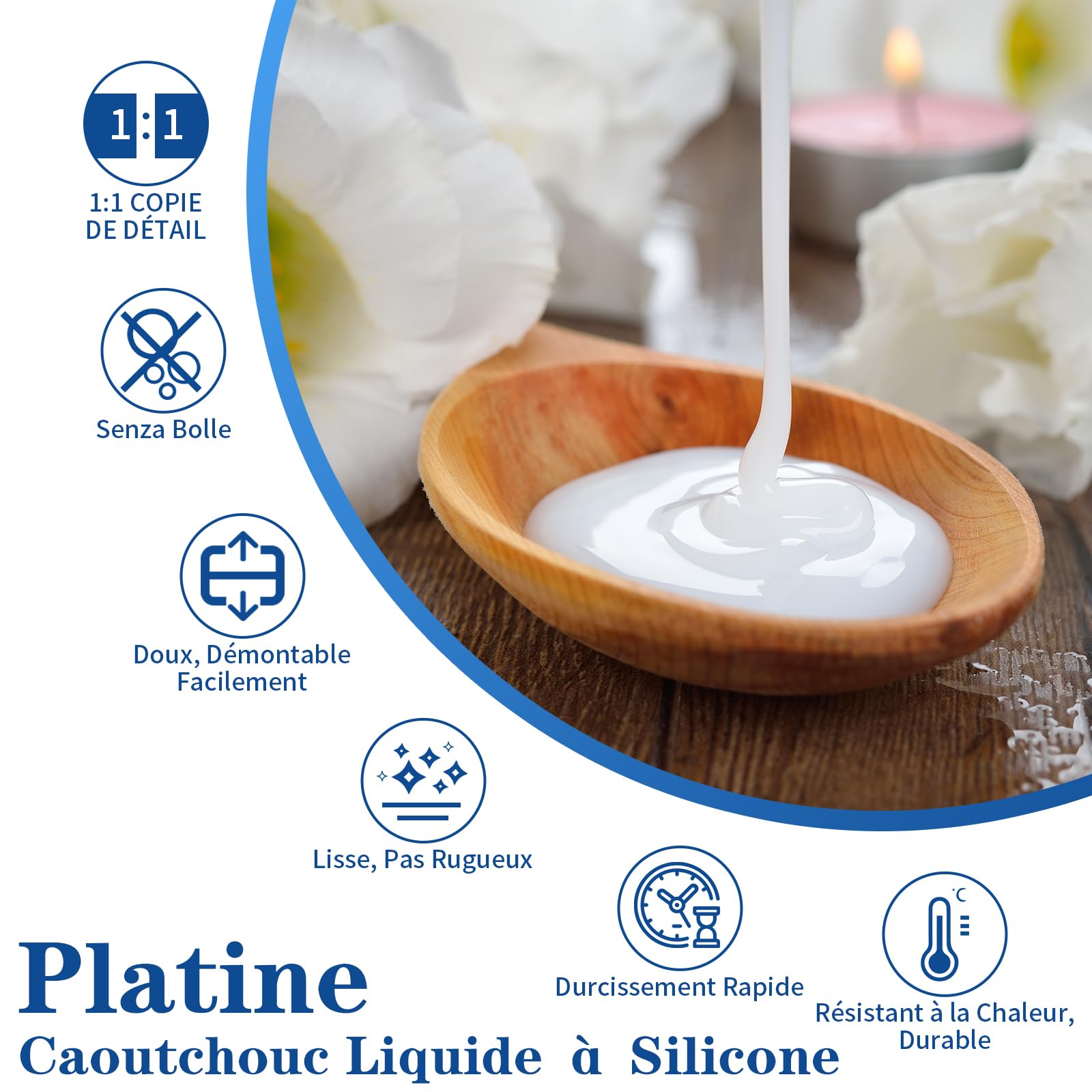 Silicone pour Moulage 20A,4000ml Silicone Liquide Transparent, Mélanger 1:1 de Caoutchouc Silicone à Séchage Rapide pour les Moulage,Savons Artisanaux, Bougies, Moules en Résin