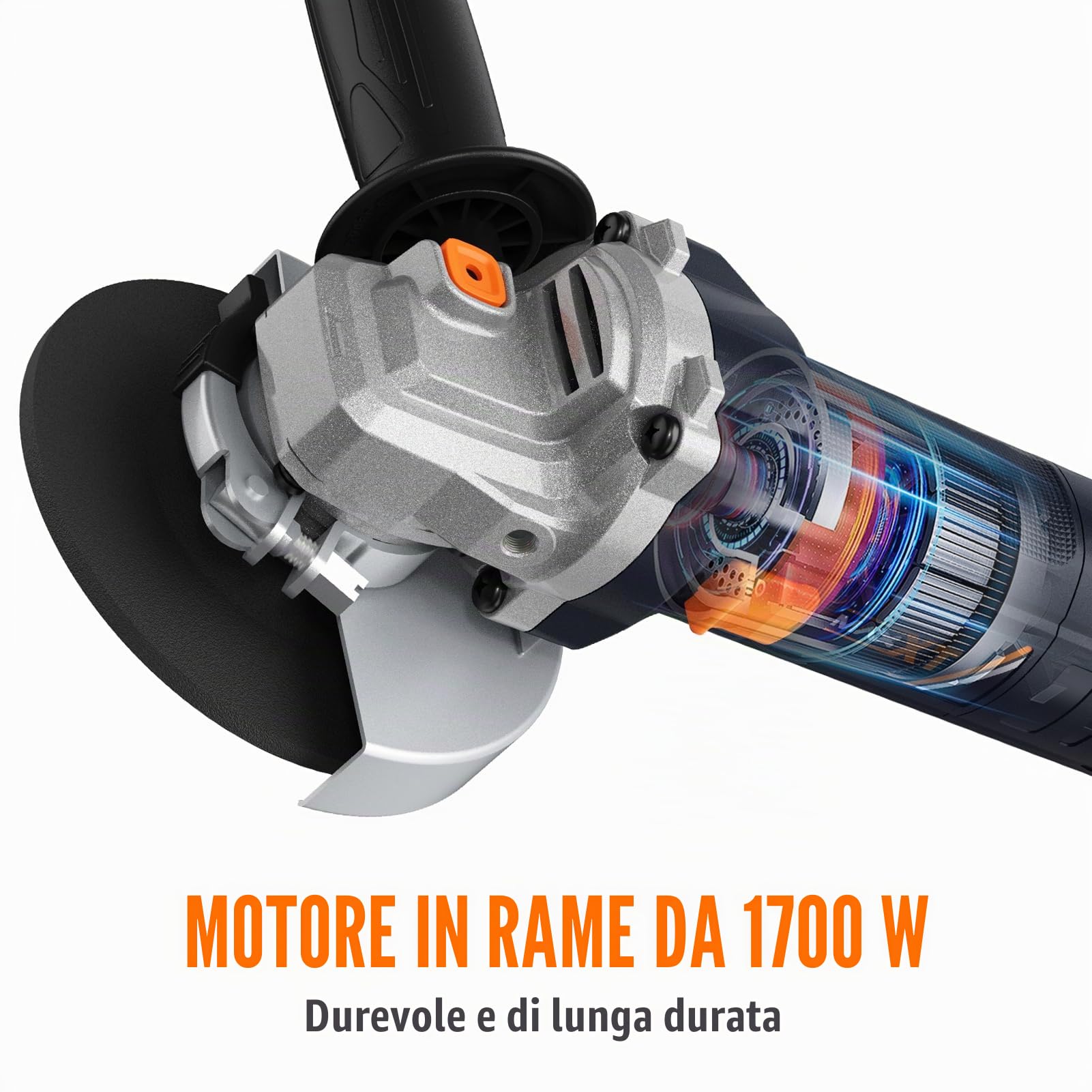 MAXXT Smerigliatrice angolare 125 mm | 1700W con Avvio graduale & Protezione sovraccarico – 12.000 giri/min per taglio, smerigliatura e lucidatura di precisione