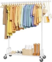 Sakugi Heavy-Duty Clothing Rack Wide Rod & Mesh Shelf, 116x43x150cm, White | Wide fixed rod for heavy-duty hanging; built-in mesh shelf; space-saving design; ideal for bedroom, laundry room & entryway