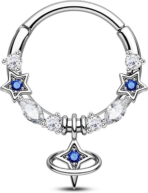 CM Crareesi Mania Dangle Septum Ring 316L Stainless Steel Septum Piercing Jewelry 16G Helix Star Dait Earrings for Women