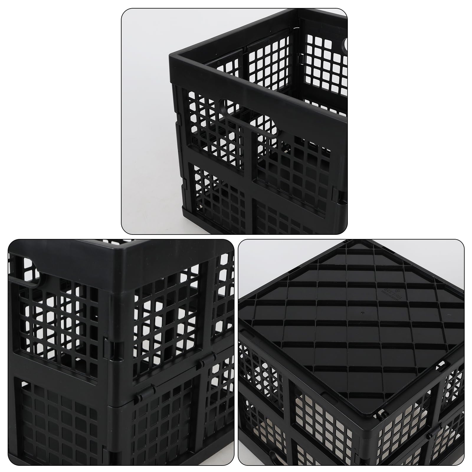 Lot de 3 caisses à lait pliables en plastique empilables - Noir - 22 l