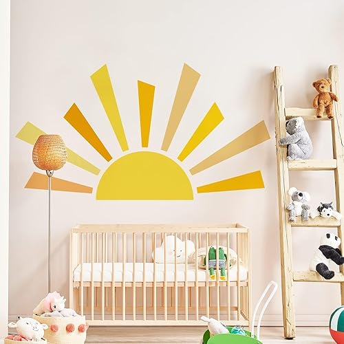Miniatura 3 de Calcomanía de pared de medio sol bohemio de 42.1 x 23.6 pulgadas, calcomanías de pared grandes de sol, vinilo extraíble para despegar y pegar para