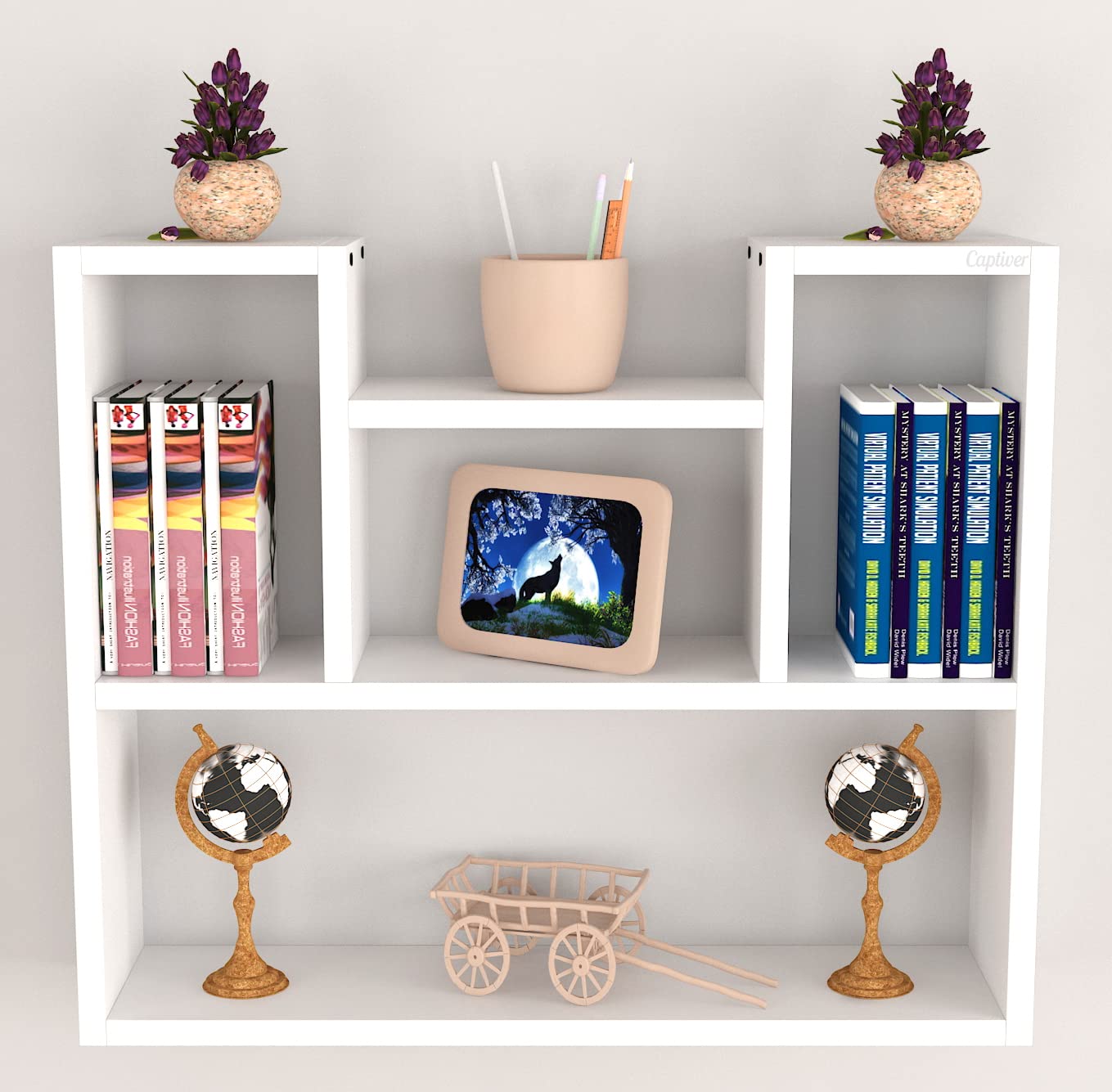 Engineered Wood Wall Mount Open Books Shelf Skybow (Tier 5,White) Bedroom Office Living Room Recoration Soap Cabinets Wardrobe Display Multipurpose Stands-image-33