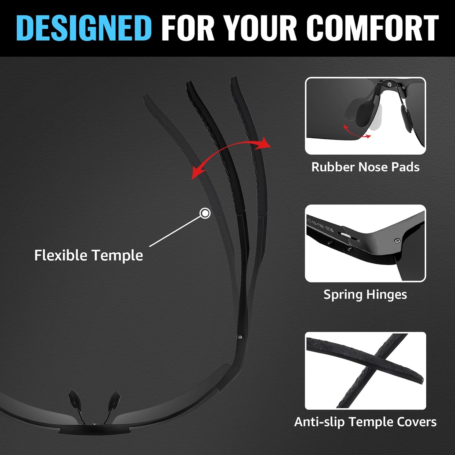 TJUTR ANSI Z87.1 Safety Sunglasses for Men, Photochromic Polarized UV400 Glasses for Driving Work, Al-Mg Frame