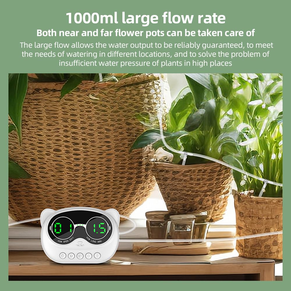 Irishom Sistema di irrigazione Automatico Intelligente Irrigatore per Piante per 10 Piante in Vaso Kit di Sistema di irrigazione a Goccia Impermeabile Fai-da-Te con Flusso da 1000 ml con Display LED