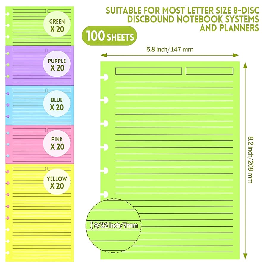 Amazon.com : MotBach 100 Sheets Junior Size Discbound Lined