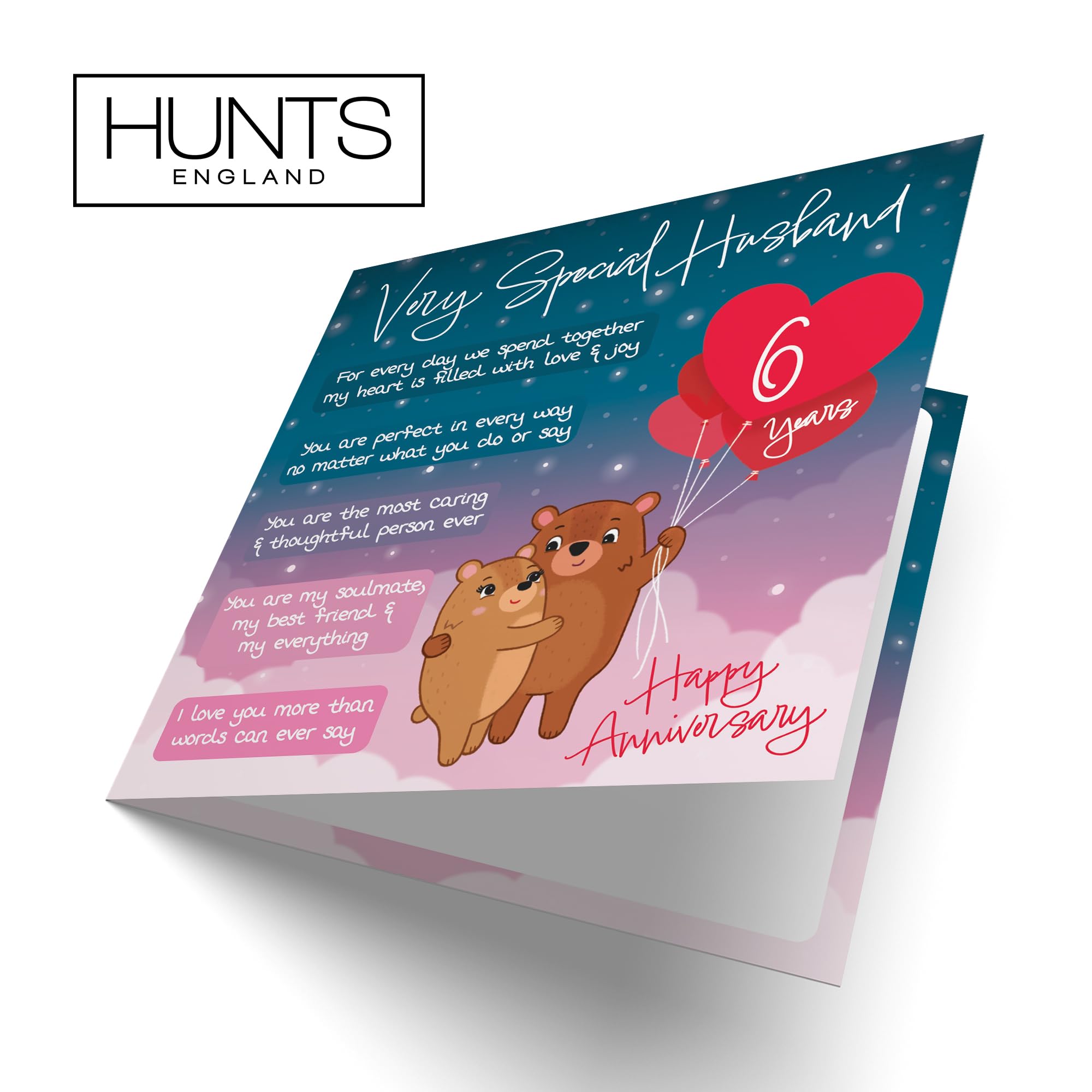 Hunts England - Husband 6th Anniversary Card - Starry Night - Cute Bears - Verse 6th Anniversary Card For Husband - Cute Poem Husband Anniversary Card - Romantic Happy 6th Anniversary Husband Card - Image 4