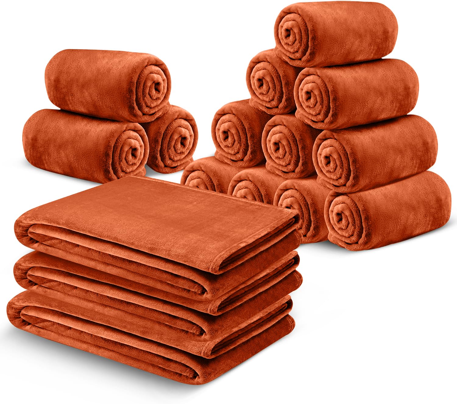 IR Imperial Rooms Fleece Blanket 16 Pack - Super Soft Fluffy Rust Throw Blanket for Sofa and Bed - Warm and Cozy Lightweight 400 GSM Microfiber Bed