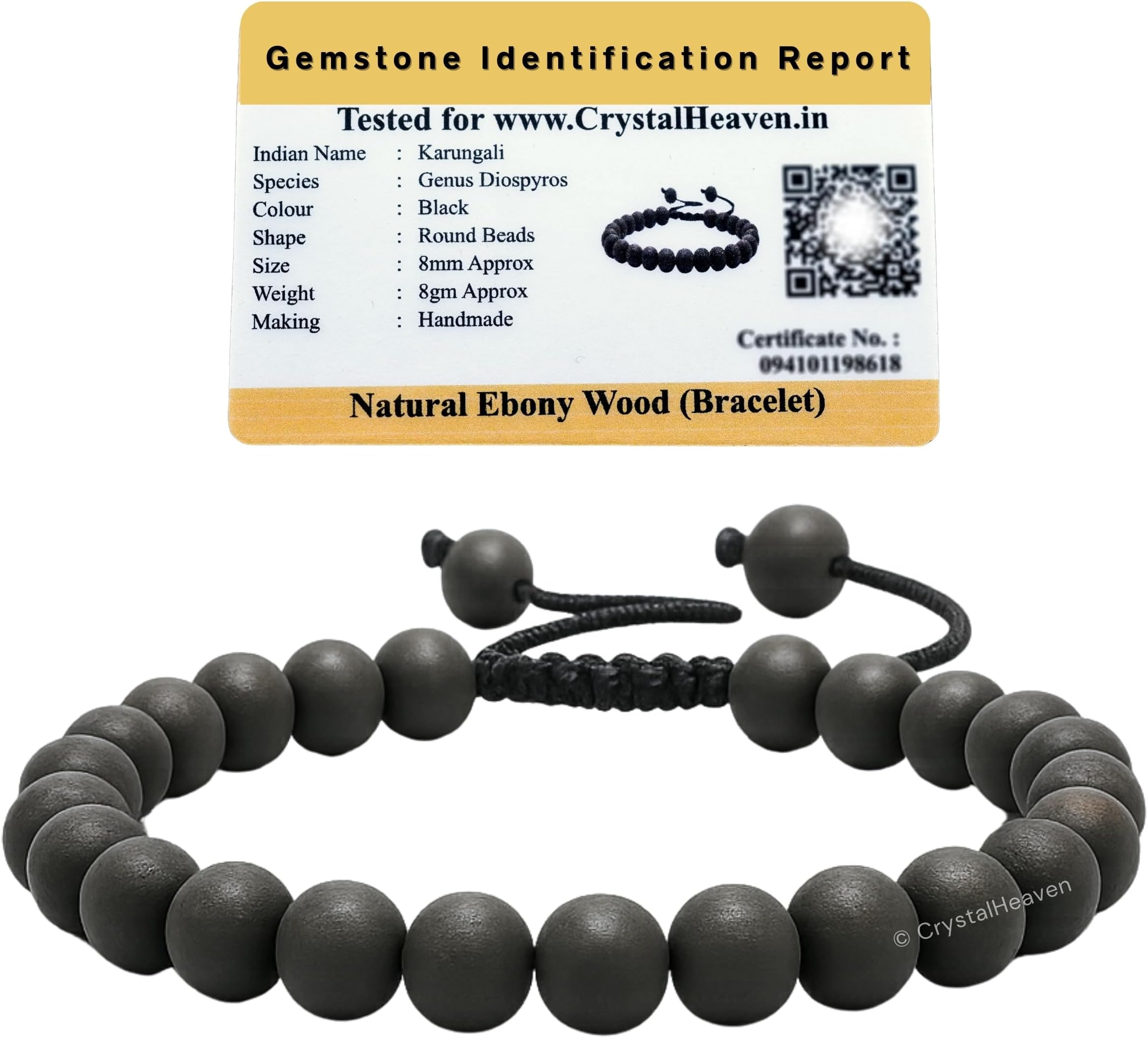 Crystal Heaven Certified Karungali Bracelet Original for Men Women - Black Ebony Wood Bracelet - Original and Natural Karukali Malai for Men Women Pooja Supplies (Adjustable)