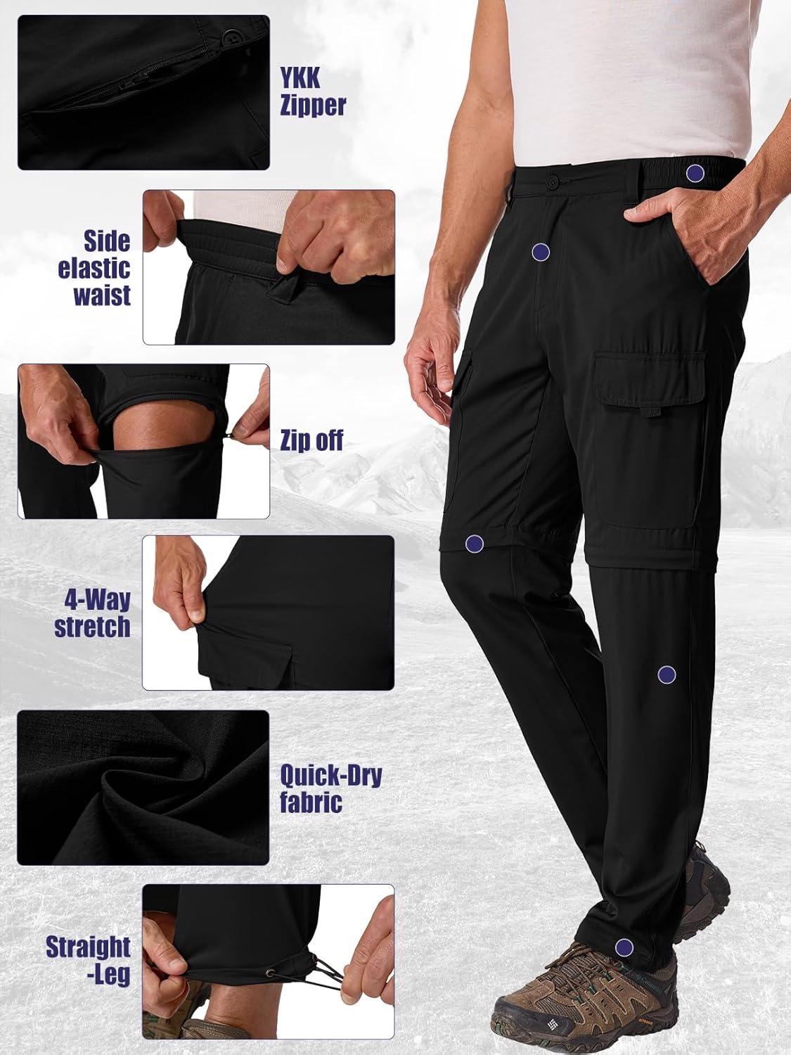 Hiking Pants Men Convertible Quick Dry UPF 50 Lightweight Zip Off Safari Fishing Travel Cargo Trousers - Image 6