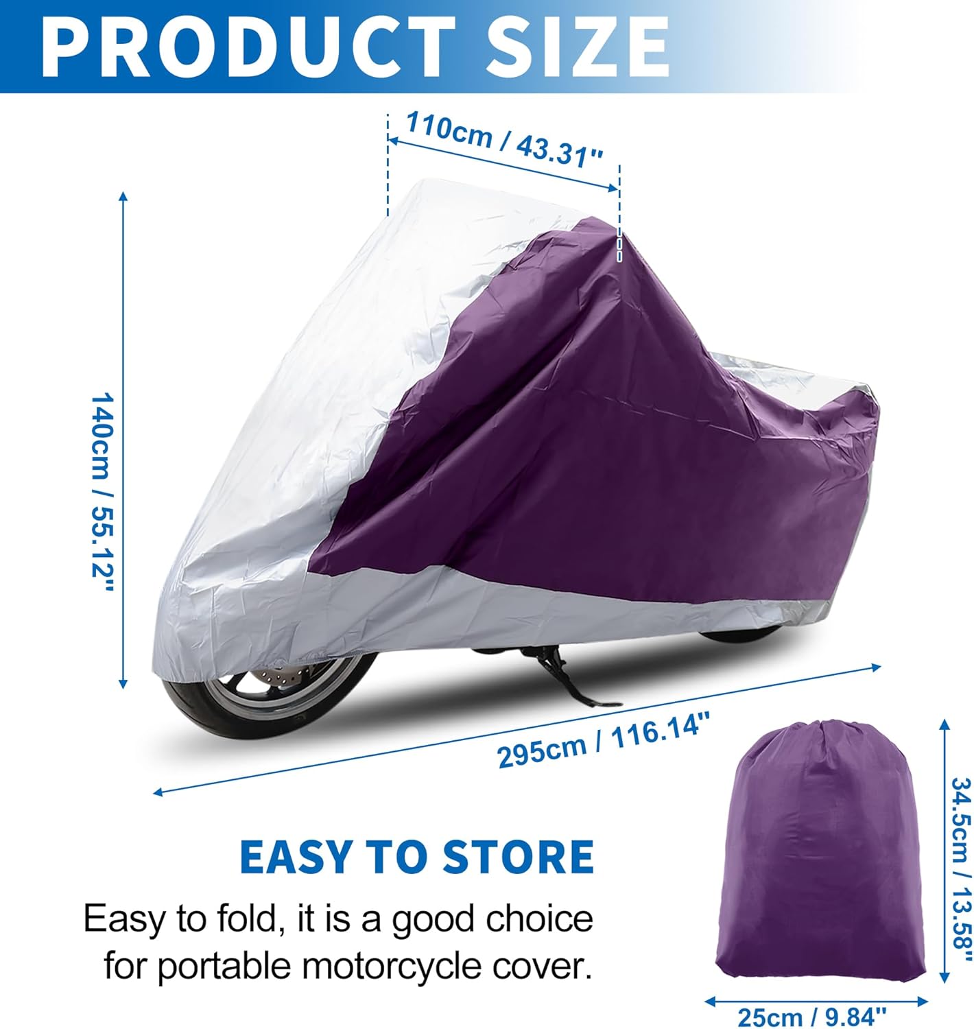 X AUTOHAUX Motorcycle Cover for Harley Davidson for Honda for Suzuki All Season Weather Waterproof Sun Motorbike Cover Fits Up to 116.14'' Motorcycles Vehicle Cover XXXL Purple Silver Tone