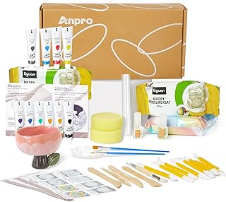 Air Dry Clay for Adults, Air-Dry Clay Starter Kit for Beginners Clay Kit, Home Made Pottery Set, DIY Air-Dry Clay Kit, Pottery Kit w/Paint Set, Varnish, 10 Paint, Brushes, Sponge, Step Guide 35pcs