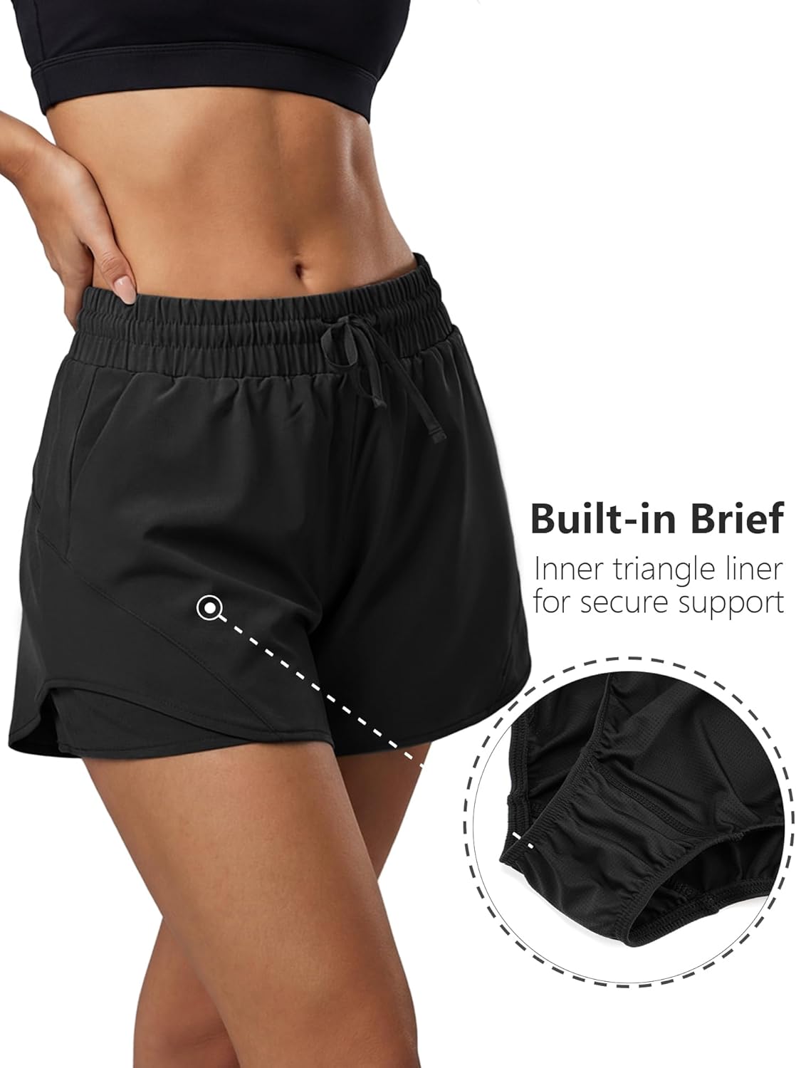 Stelle Women Running Shorts with Pockets High Waisted Drawstring Athletic Workout Quick-Dry Gym Shorts Mesh Liner
