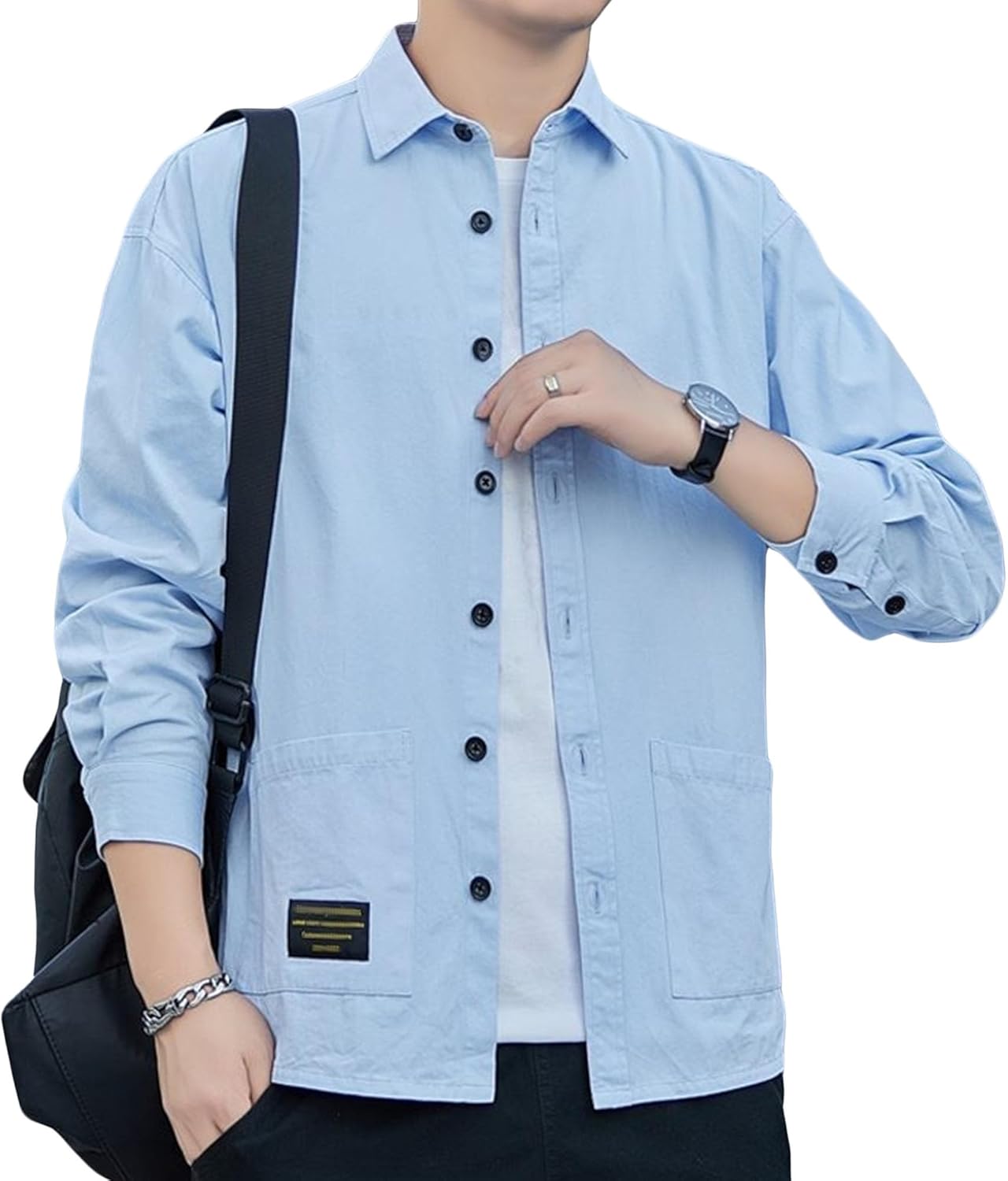 Maiyifu-GJ Men's Long Sleeve Denim Shirts Cotton Lightweight Casual Button-Down Shirt Spring Fall Trucker Jean Jacket