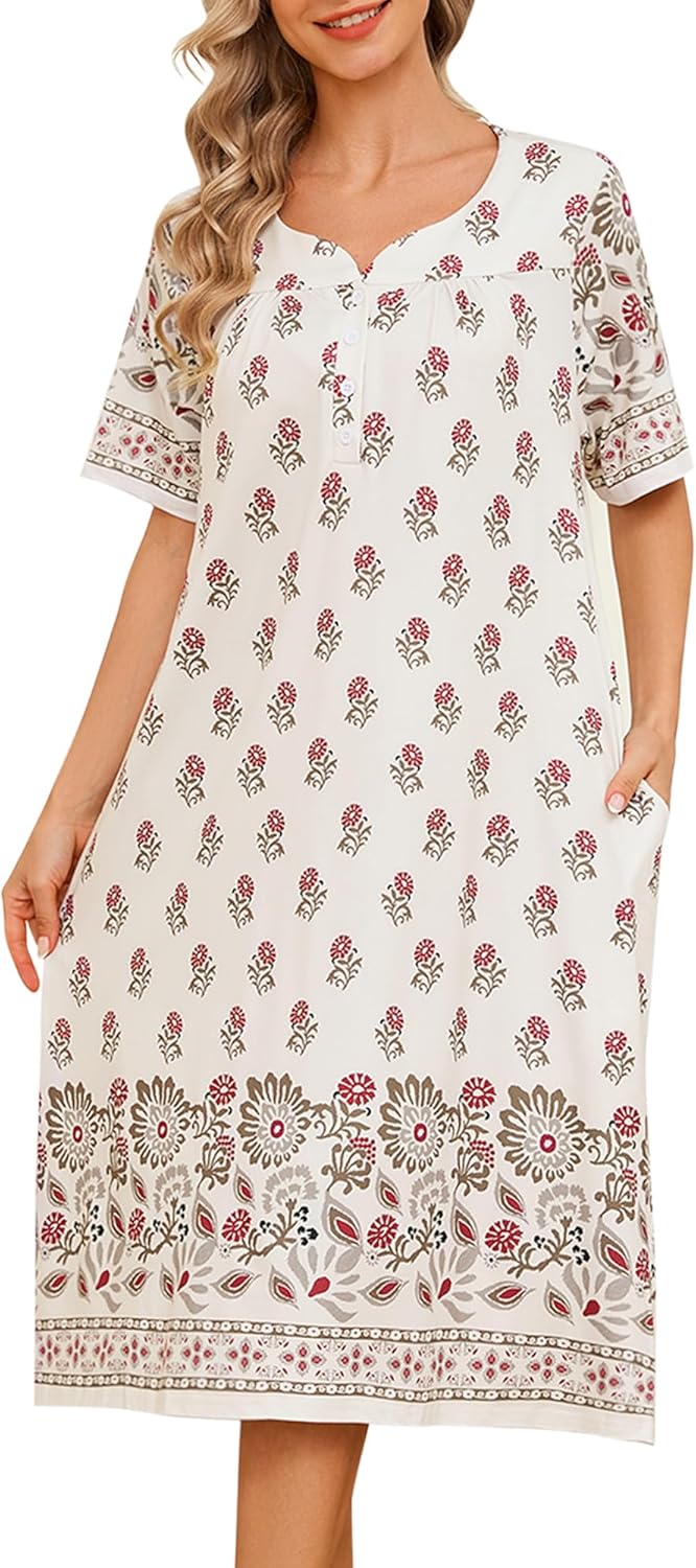 ETOSELL House Dresses for Women Floral Print Mumu Nightgowns Sleepwears with Pockets Lounge Dress