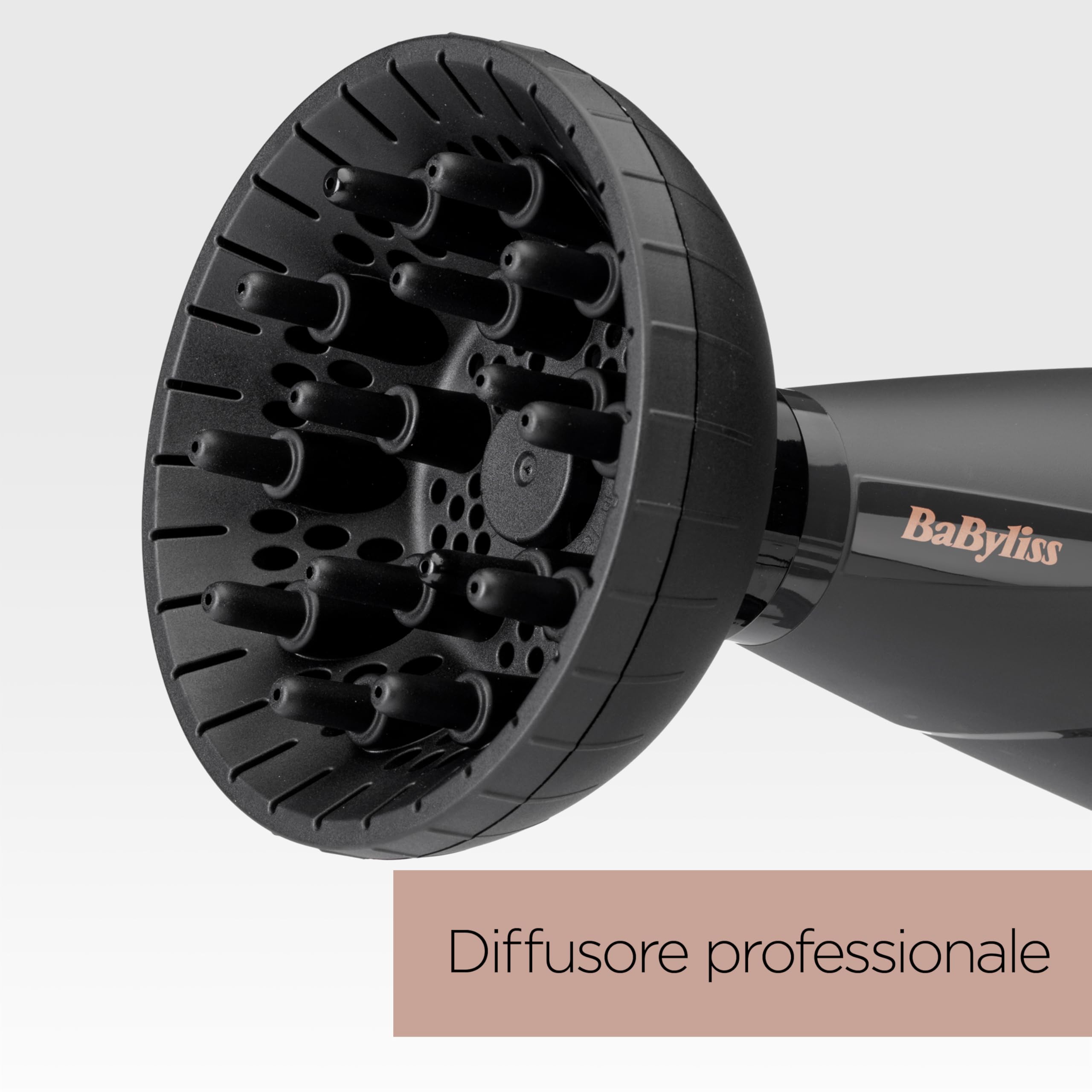 BaByliss Asciugacapelli MADE IN ITALY Smooth Pro, Motore AC Phon Capelli Professionale,2200W, diffusore e concentartore, funzione anti-crespo,2 velocità - 3 temperature, tasto aria fredda, nero,6709DE
