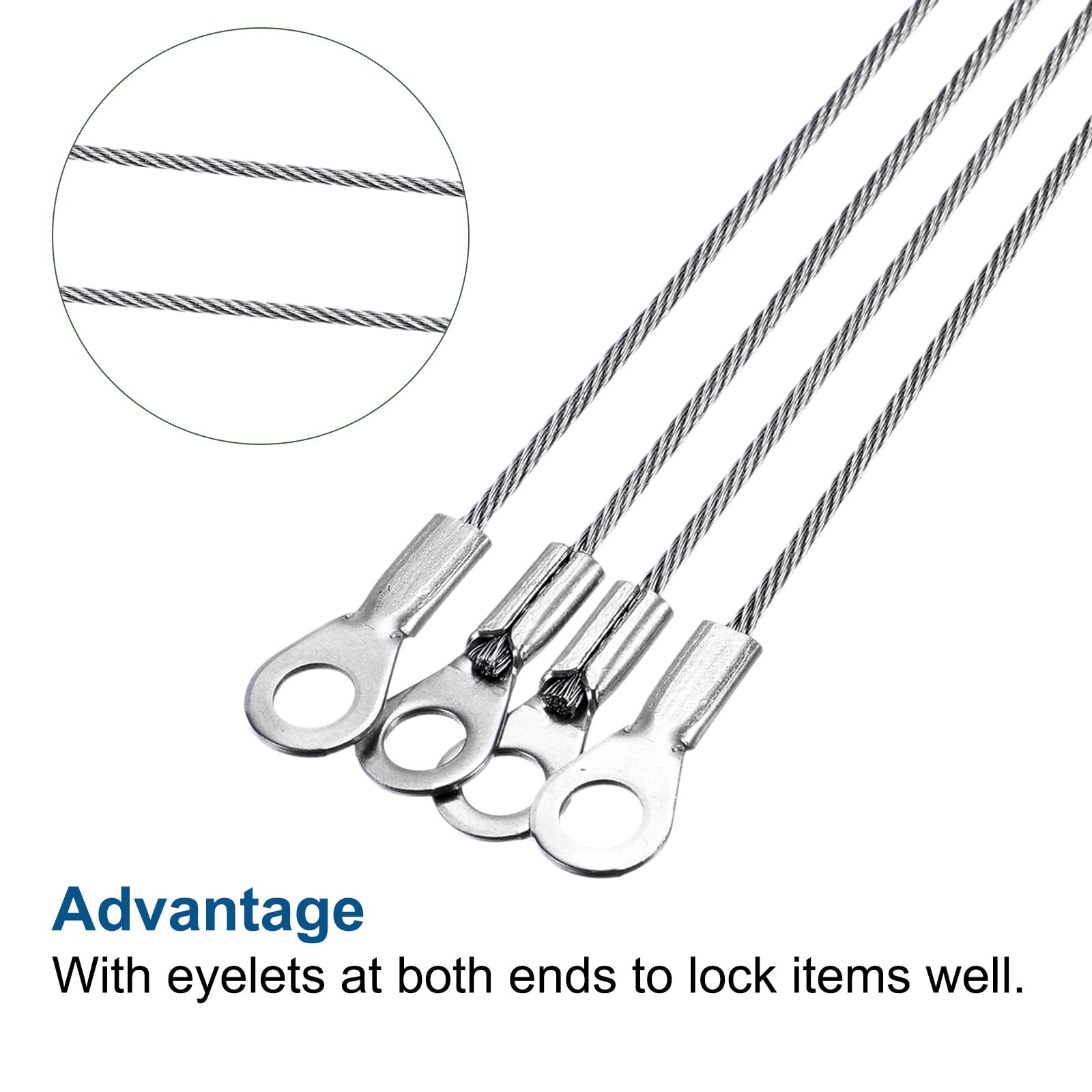 YOKIVE 6 Pcs Stainless Steel Lanyard Cables, Eyelets Ended Security Wire Rope, Silver, 2mmx30cm - Image 3