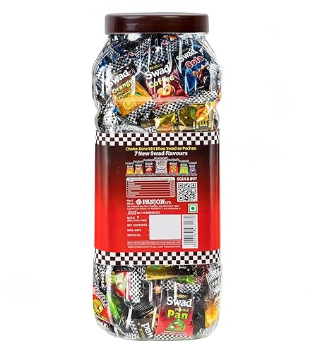 Miniatura 9 de Swad Tarro de dulces Chatpati Goli de sabores mixtos, 150 caramelos duros con Kaccha Aam Imli Meetha Paan Cola, café naranja, sabores originales,