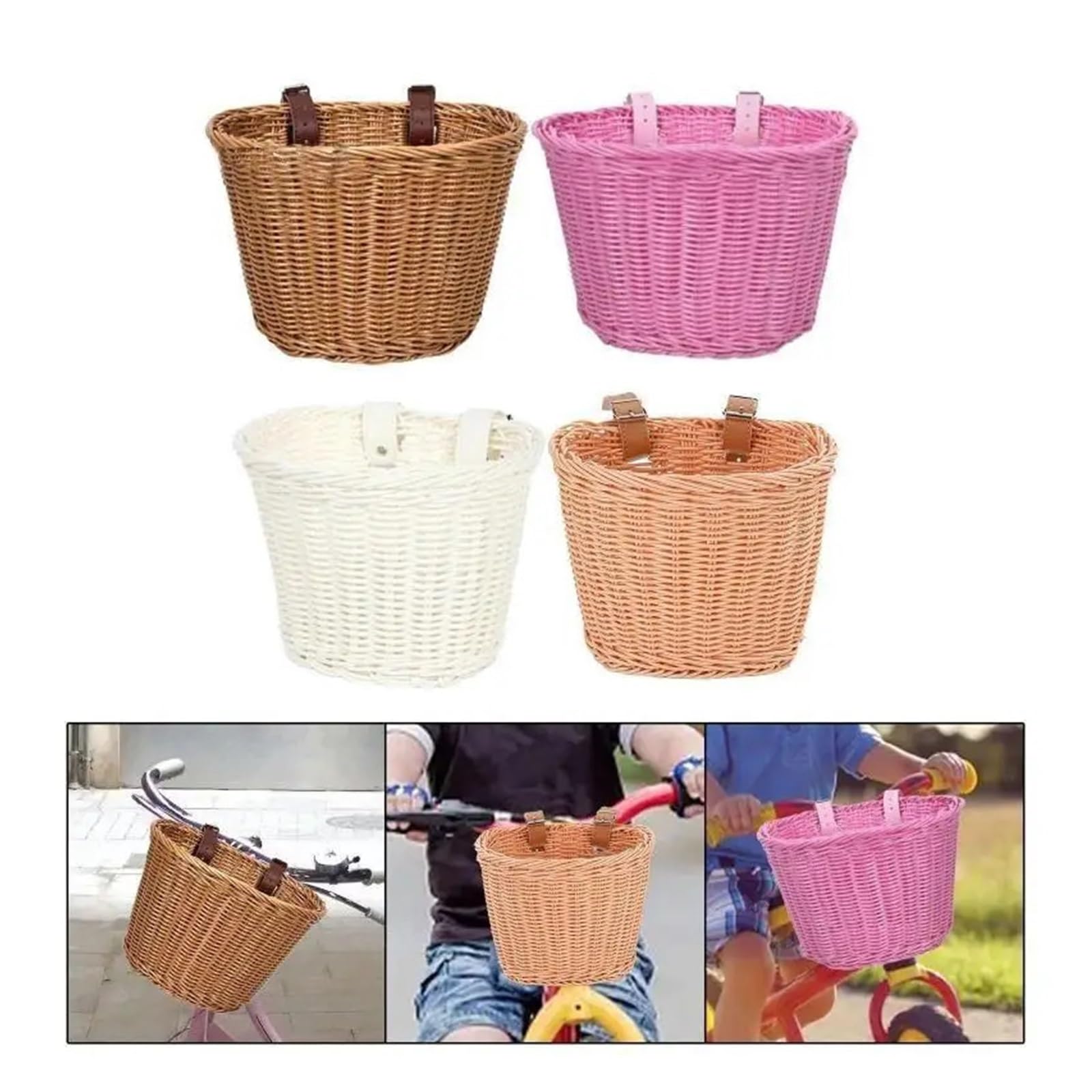 Cesta para Bicicleta Cesta de Bicicleta ratán Tejido – Portamanillar Delantero Impermeable for Adultos extraíble con Soporte liberación rápida