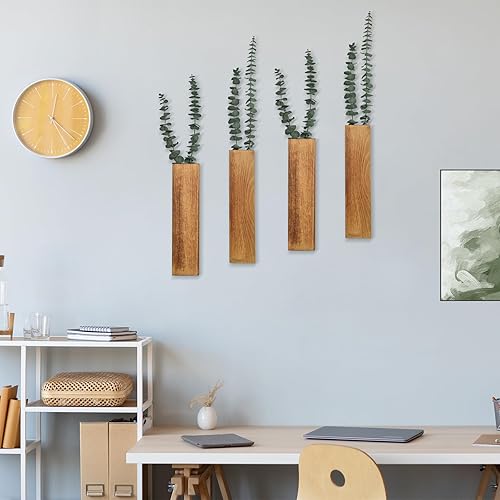 Miniatura 3 de YYDBIAP Paquete de 4 macetas de madera para plantas de interior, decoración de pared de madera para baño, sala de estar, dormitorio, moderno jarrón