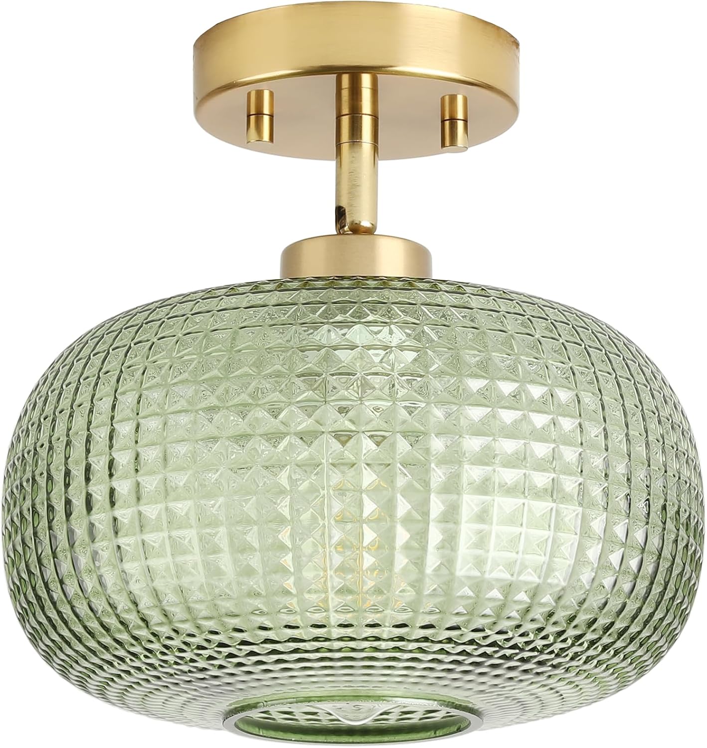 Modern Semi Flush Mount Ceiling Light, Vintage Green Glass Shade with Adjustable Hanging Gold Sloped Ceiling Lights Fixtures for Hallway Entryway Kitchen Bedroom Laundry Room,1-Light,9.84 Inch