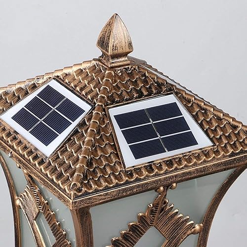 Miniatura 8 de ZEELYDE Luces de poste al aire libre, cabeza de puerta vintage, luz solar de pared, luz de columna de faro de columna de energía solar, faro de