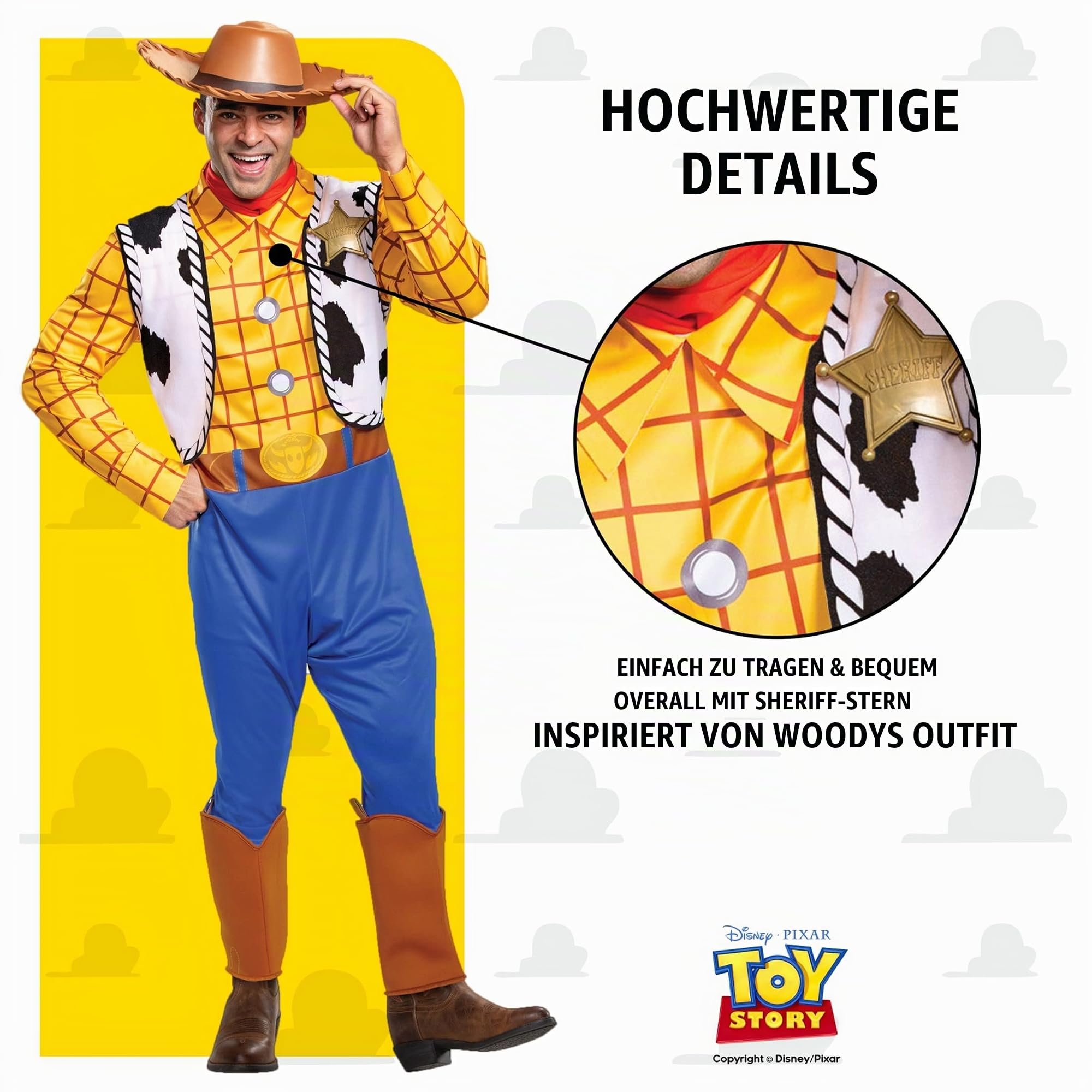 Disguise Disney Offizielles Classic Woody Kostüm Cowboy Kostüm Herren Toy Story Kostüm Faschingskostüme Männer, Braun, XXL