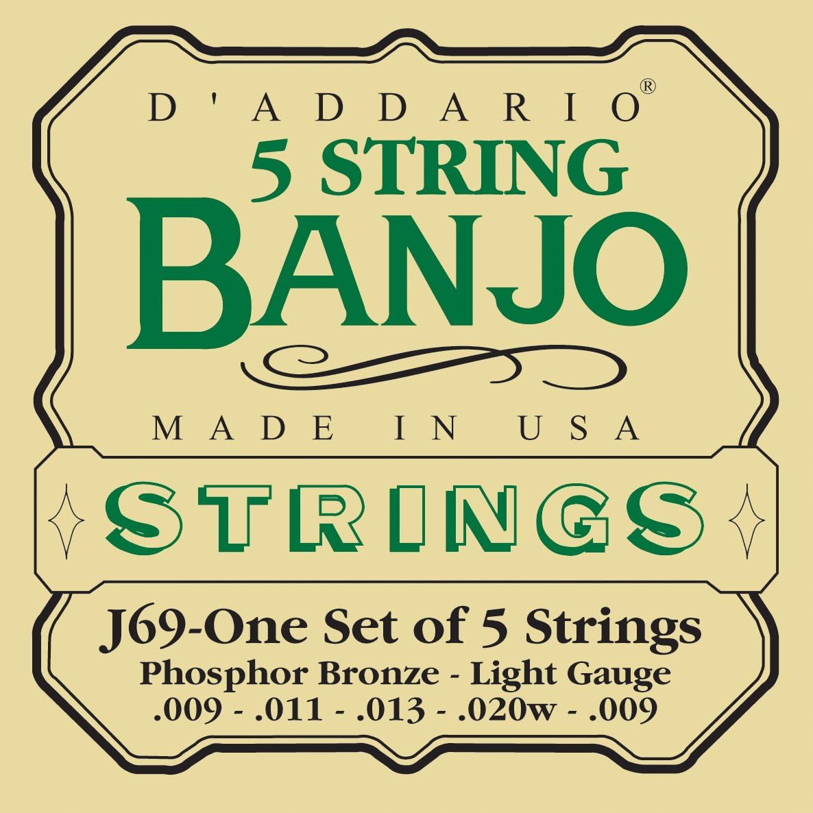 D'Addario J69 5String Banjo Strings, Phosphor Bronze, Light, 920 Musical Instruments