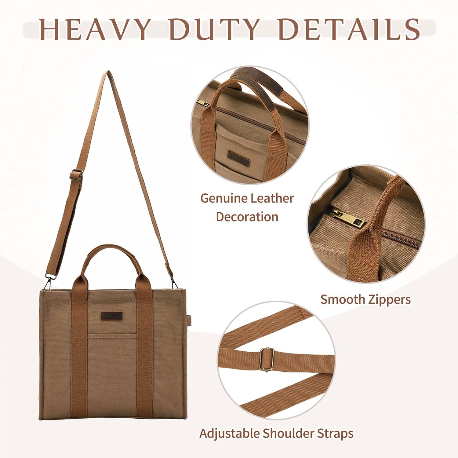 VASCHY Canvas Tote bag, Casual Reusable Work Totes for Women Teachers with Zippers Pockets Crossbody Shoulder Bag Purse