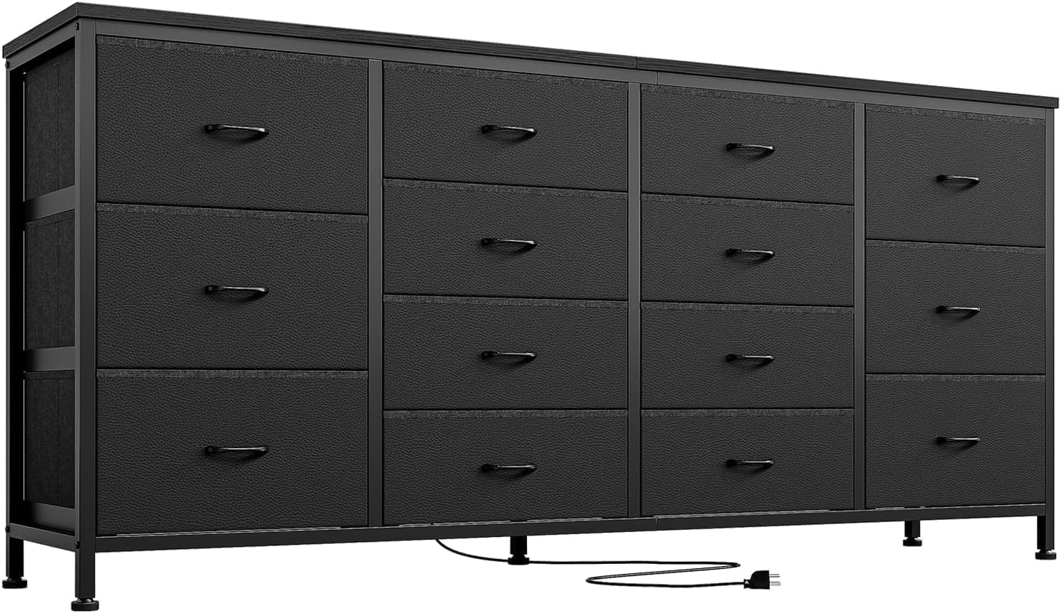 TV Cabinet with 14 Fabric Drawers & Charging Station, TV Lowboard for TVs image 5