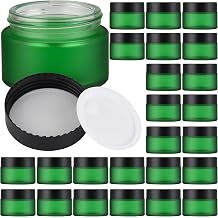 Glass Jars with Lids,Eco-Friendly Cosmetic Containers with Airtight Black Lids & Liners, Multi-Color Options for Cream, Lotion, Body Butter, DIY Skincare Travel Jars Green Frosted, 1oz