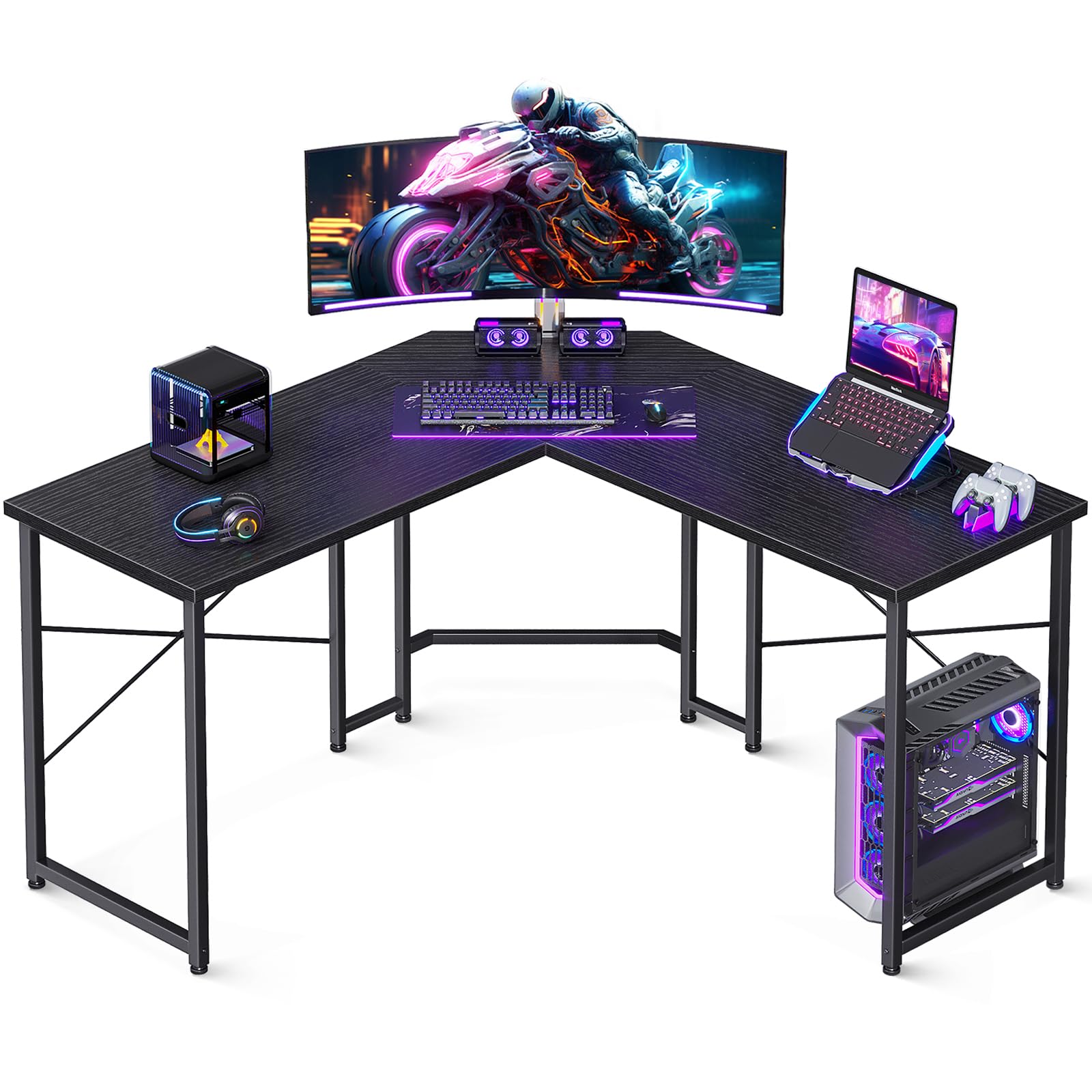 Casaottima47 inch L Shaped Gaming Desk, Corner Desk Gaming Table for Home Office, Computer Desk Sturdy Writing Workstation for Small Space, Easy to Assemble, Black