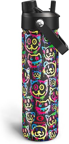Vista 52 de ENCOOL Botella de agua aislada con popote, de acero inoxidable, a prueba de fugas, sin BPA, al vacío de doble pared que se mantiene fría durante 24