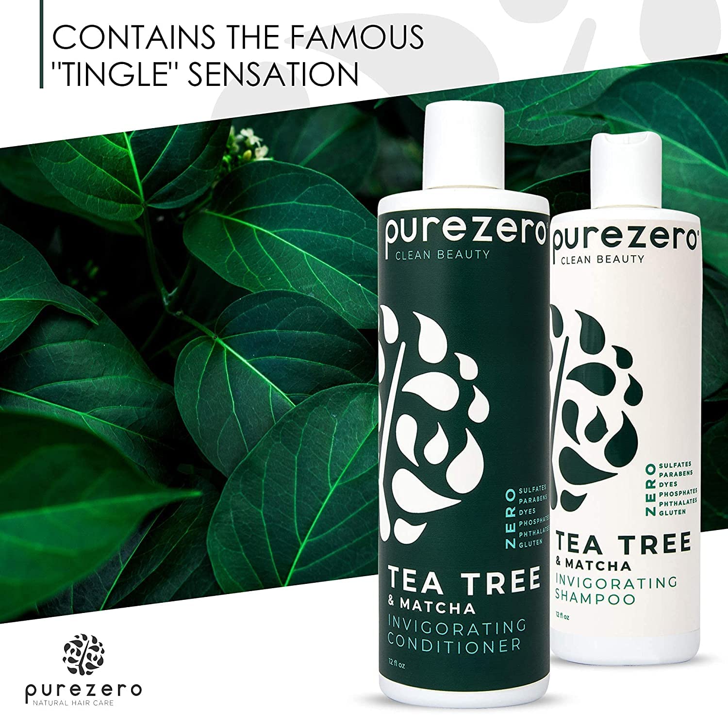 Purezero 20 oz Tea Tree & Matcha Shampoo and Conditioner Set - Nourishing & Invigorating Scalp Treatment - Zero Sulfates, Parabens, Dyes Vegan and Cruelty Free - Image 6