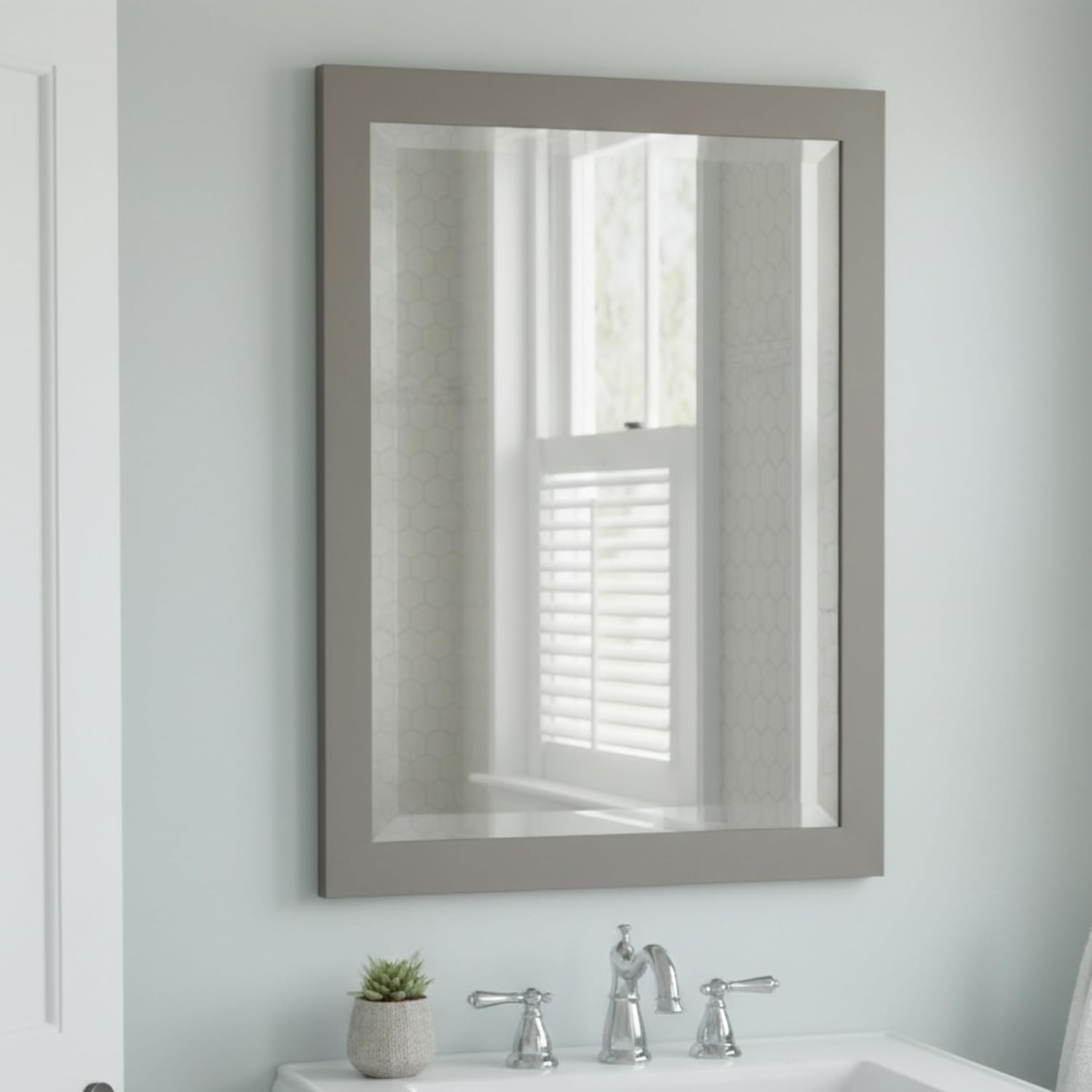 Alaterre Furniture 24" x 30" Bathroom Vanity Mirror with Beveled Glass – Wood Framed Wall Mirror for Bathroom, Powder Room or Laundry Room, Hanging Hardware Included (Dove Gray)