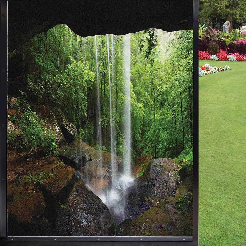 Natural Cave Frosted Window Film Privacy Film,Still Waterfall in The Forest in Northern Alabama Habitat Ecosystem Scenery Window Privacy Window Film
