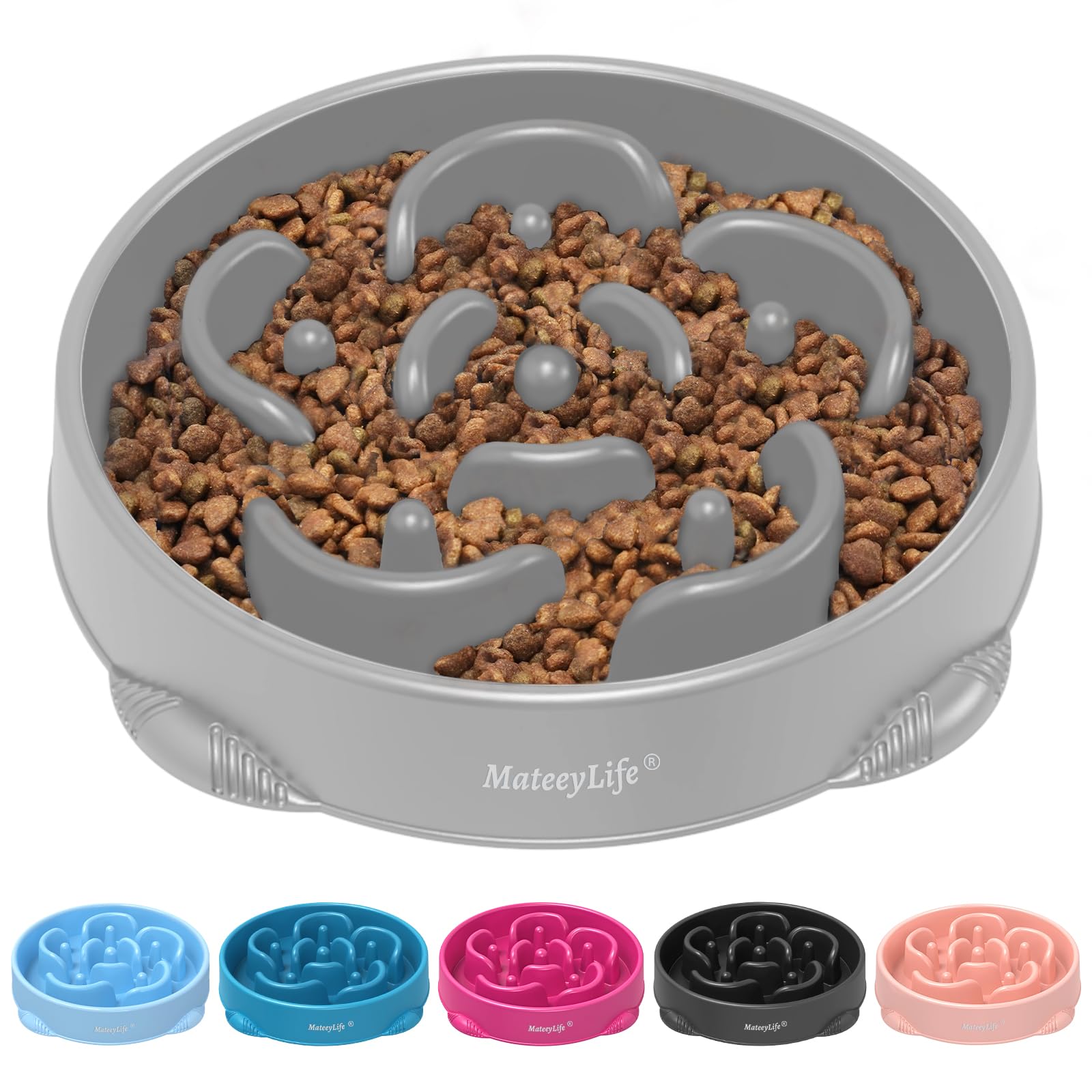 MateeyLife Large Slow Feeder Dog Bowls, Anti-Choking Puzzle Dog Food Bowls, Anti-Slip Interactive Feeding Slow Down Eating, Bloat Stop Maze Dishes for Large Breeds 4 Cups Gray