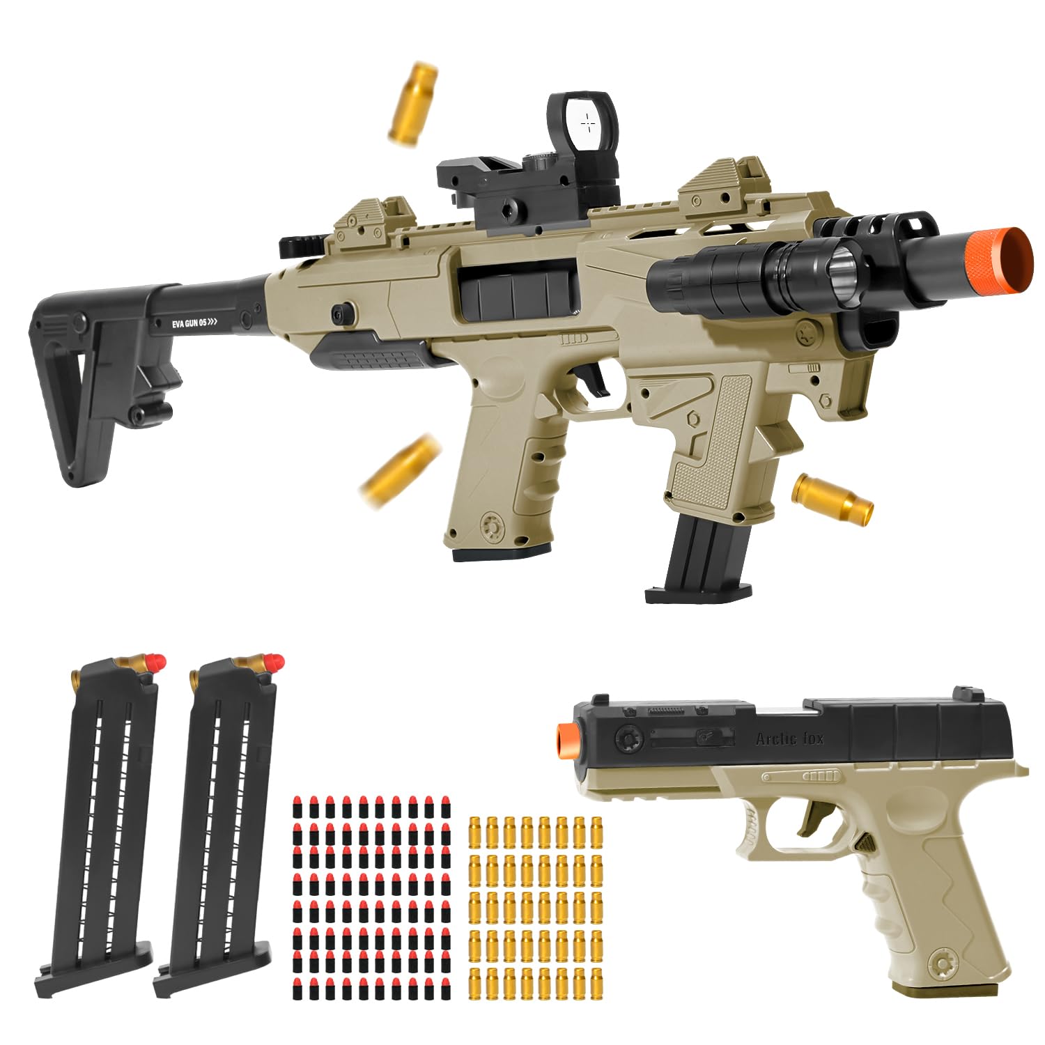 Realistic Toy Toy Gun Blaster, Soft Bullet Toy Dart Hand Gun Soft Bullet Pistol Foam Shell ejecting Blasters, with 2 Clips, Gifts for Boys Girls Adults Age 8+