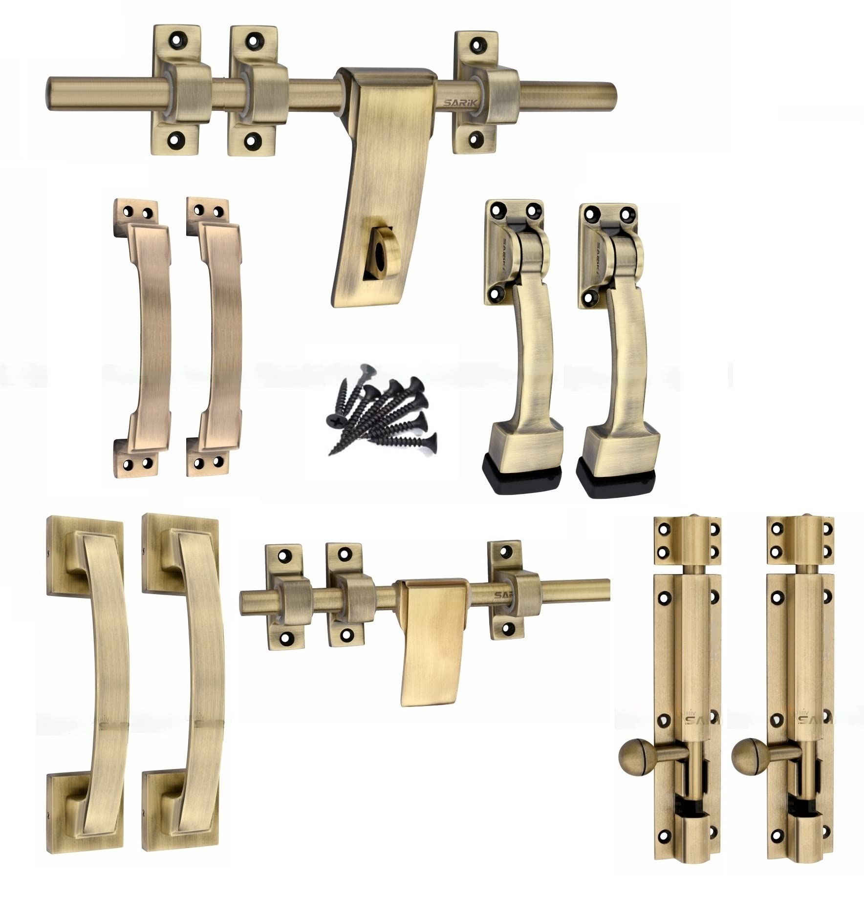 Soul Craft Altis Zinc Alloy Heavy Double Door Fitting Accessories Full Set/Kit (1 Aldrop, 1 Latch, 4 Handles, 2 Tower Bolt and 2 Door Stopper) (12 Inch,Antique Brass) (B09MB5RX14) Amazon Price History, Amazon Price Tracker