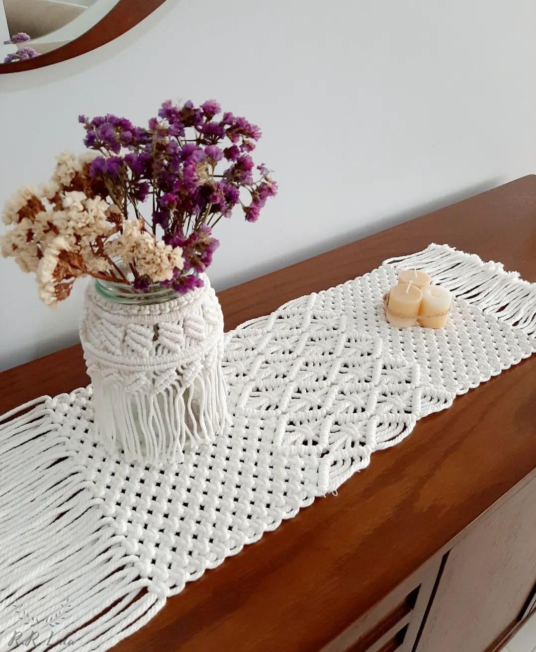 Handmade Macrame Table Mate Cotton Runner Boho, Home Table Mate Handmade Macrame Mate,Wedding Gift idea,Bridal Shower Gift,Macrame Decor Made with 100% Cotton Cord Size 12 x 30 inches (WxL)-image-13