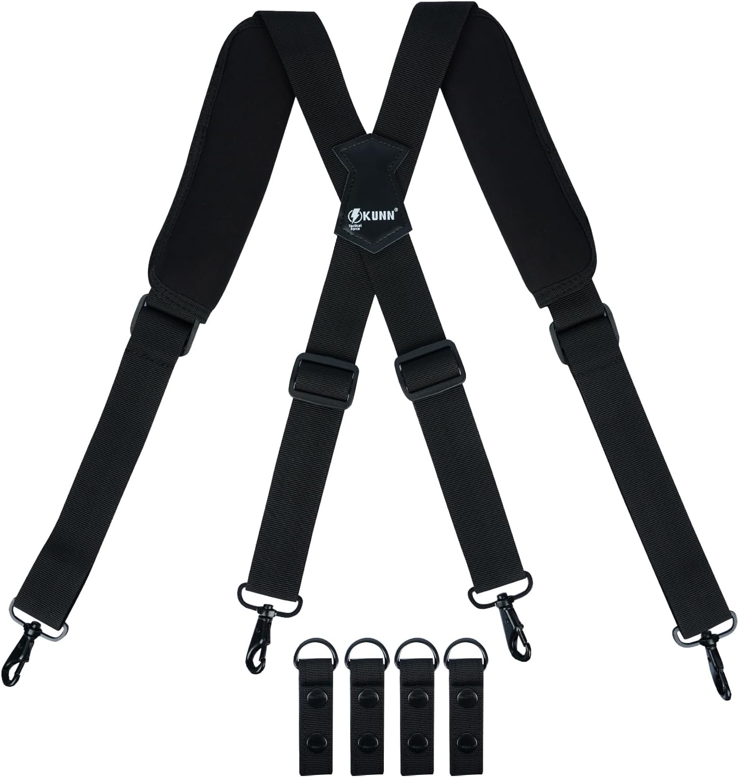 KUNN Tactical Duty Belt Suspenders with Metal Hook,Men Padded Police Harness for Duty Belt,Black