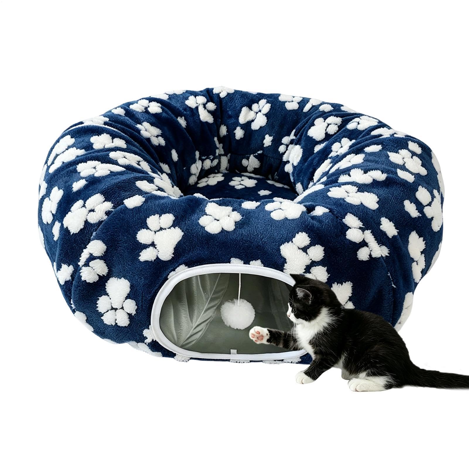 de Donut para Gatos Suave Grande Plegable Caliente Mascota Accesorios Con | Donut Cat Cama Túnel para Cachorros Conejo Mascotas Interior Piso Hogar Salón Dormitorio B