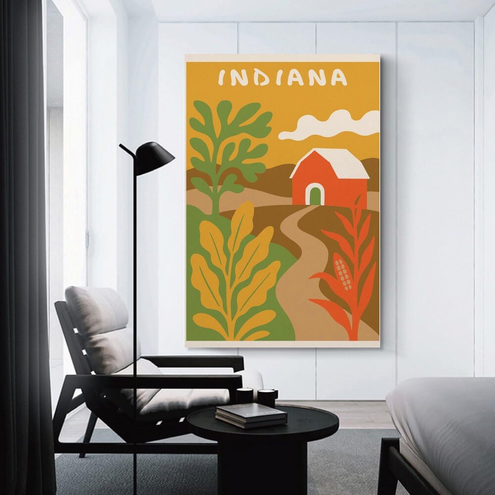 Junmoney Unframe-Style-15 Canvas Wall Decor Indiana Farm Landscape Illustration, 20X30inch(50X75cm), For Bedroom, Guest Room Or Reading Nook, Decorative Wall Art For Cosy Rooms