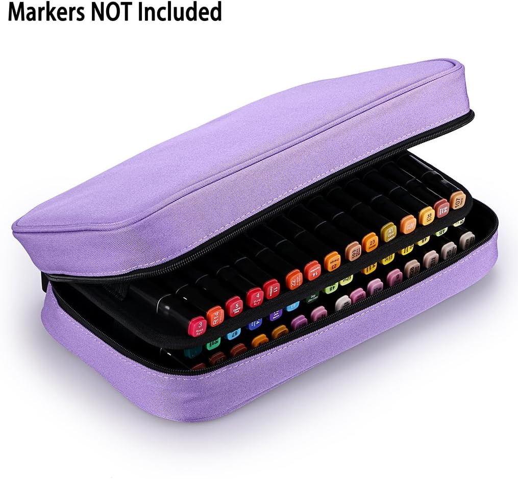BTSKY Art Marker Carrying Case Lipstick Organizer-60 Slots Canvas Zippered Storage for Touch Spectrum Noir Paint Sharpie Markers, Empty Wallet Only (Purple)