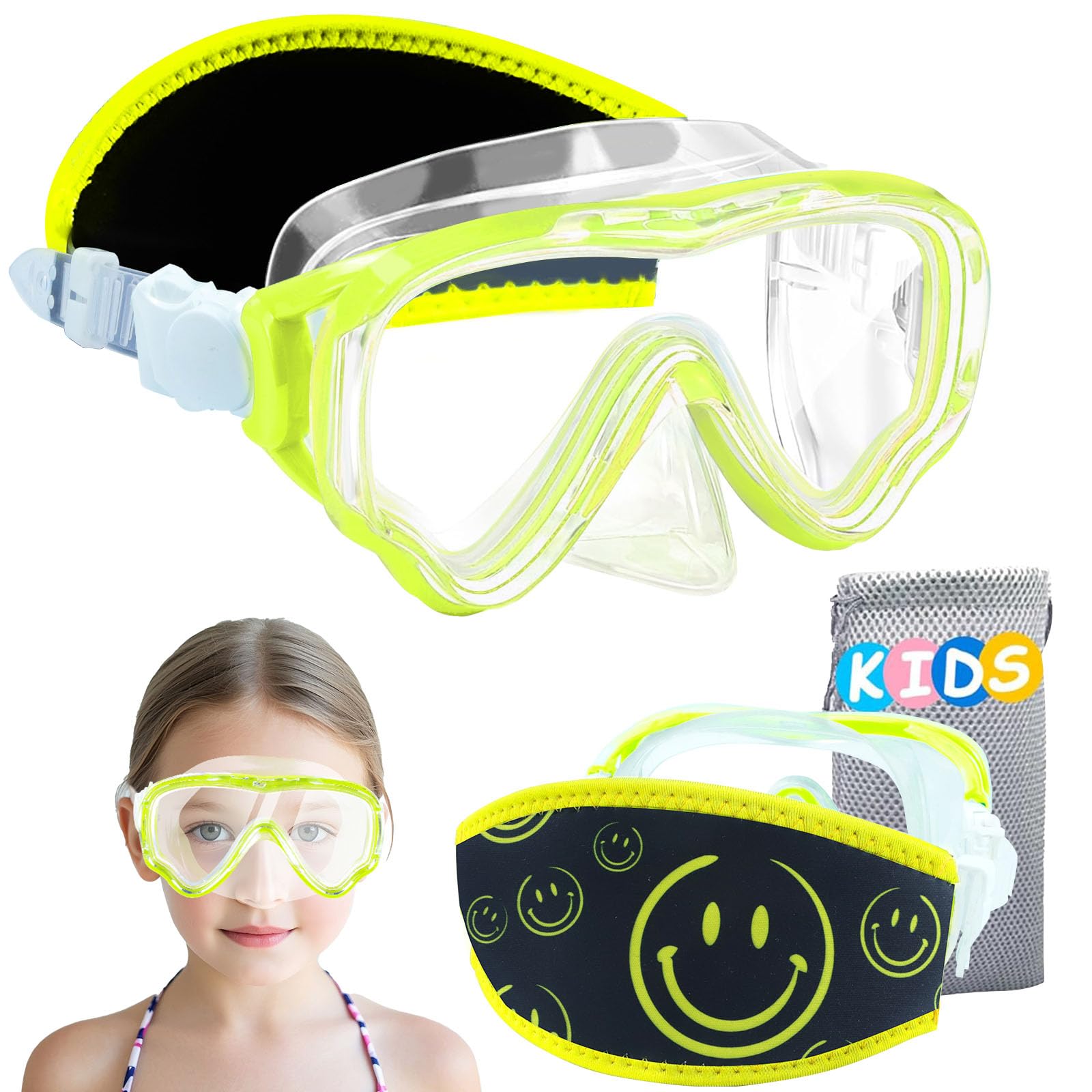 Vvinca Kids Swim Goggles with Nose Cover, Fabric Strap Swimming Goggles Snorkel Diving Mask No Leak Wide View Anti Fog Anti-UV Anti-Shattered Lens Swim Mask Water Goggles for Toddlers Kids Youth 3-15