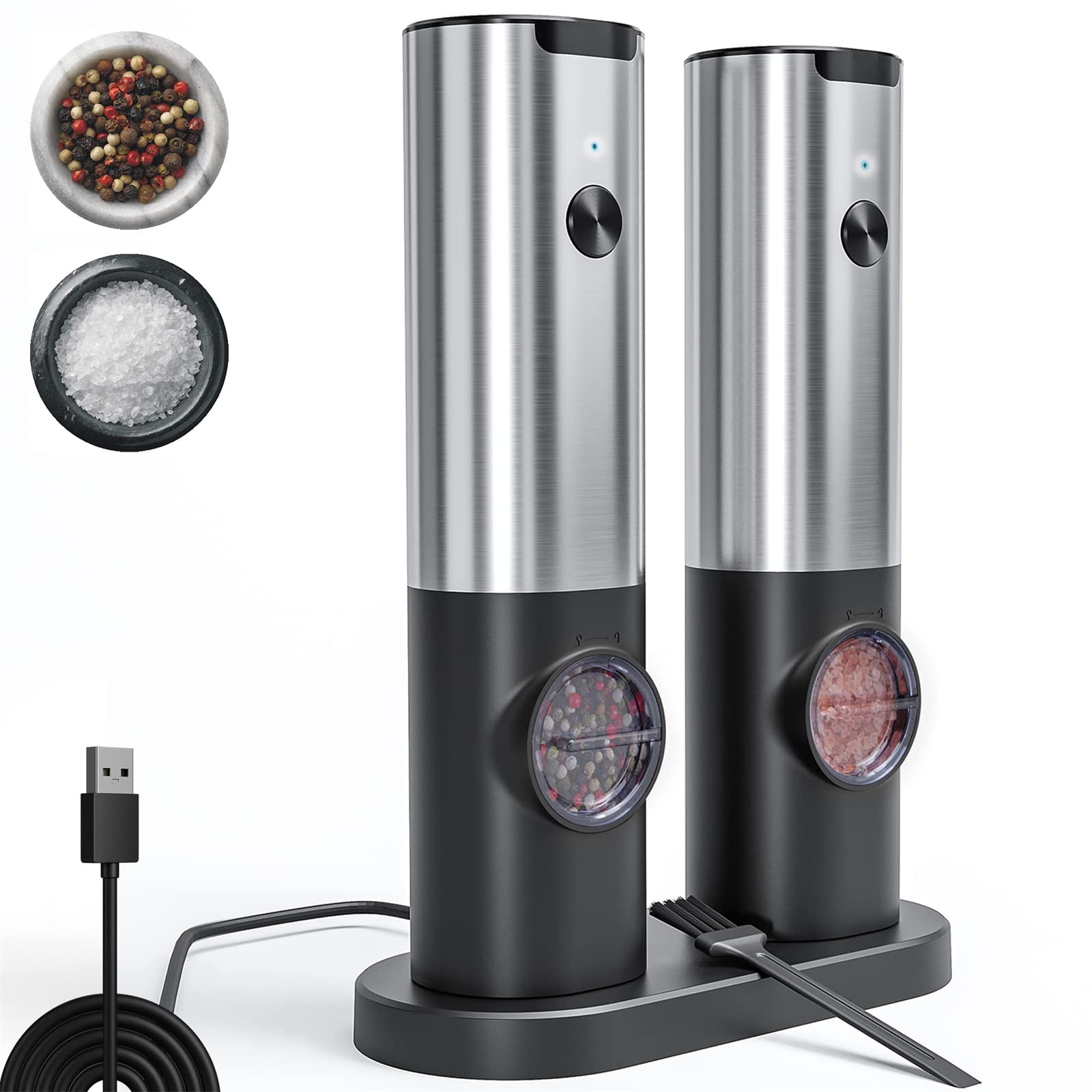 Macinino Elettrico Spezie Grinder Automatico Nero ABS e Acciaio Inossidabile