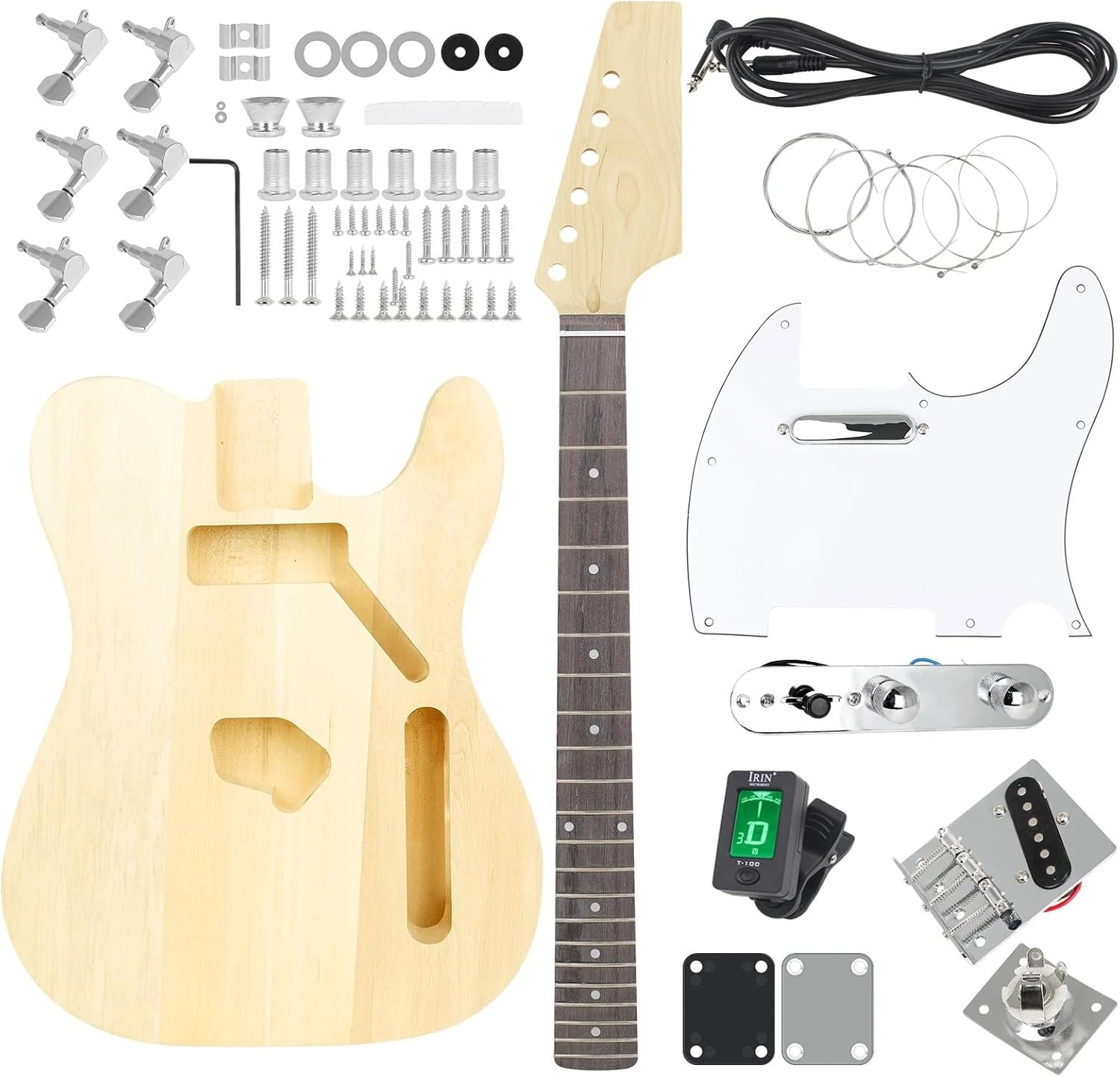 LT Style DIY Electric Guitar Kit 6 Strings 22 Frets Basswood Body Neck Fingerboard With Connecting Cable