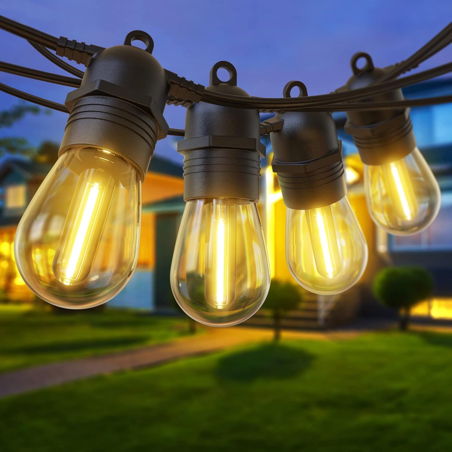 52FT 15+1 Bulbs Led Outdoor String Lights, Novtech IP65 Waterproof led Patio Lights Outdoor String Gazebo Lights, Connectable Shatterproof Led Outdoor Lights Hanging for Backyard Bistro Cafe Deck Fence House Umbrella Garden Terrace Party, Warm White