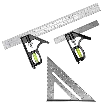 Square Carpentry Metal Set, 3Pcs Combination Square Tools with Bubble Level