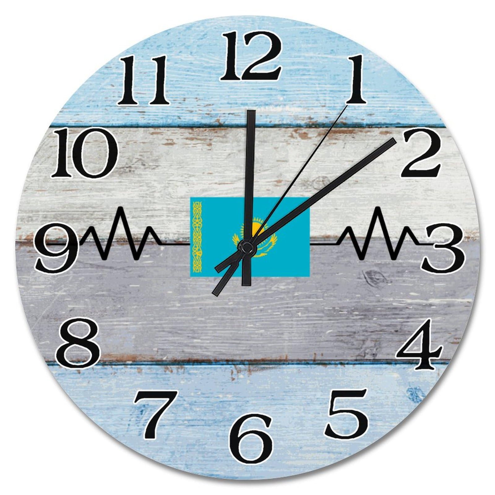 Horloge murale en bois Kazakhstan 38cm grand format rustique fait main